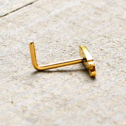 20G 7mm Gold Tone Merry Christmas Inlaid L Shape Nose Ring
