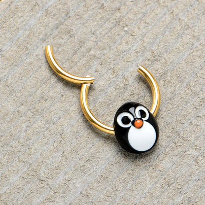 16G 3/8 Gold Tone Round Penguin Face Holiday Hinged Segment Ring