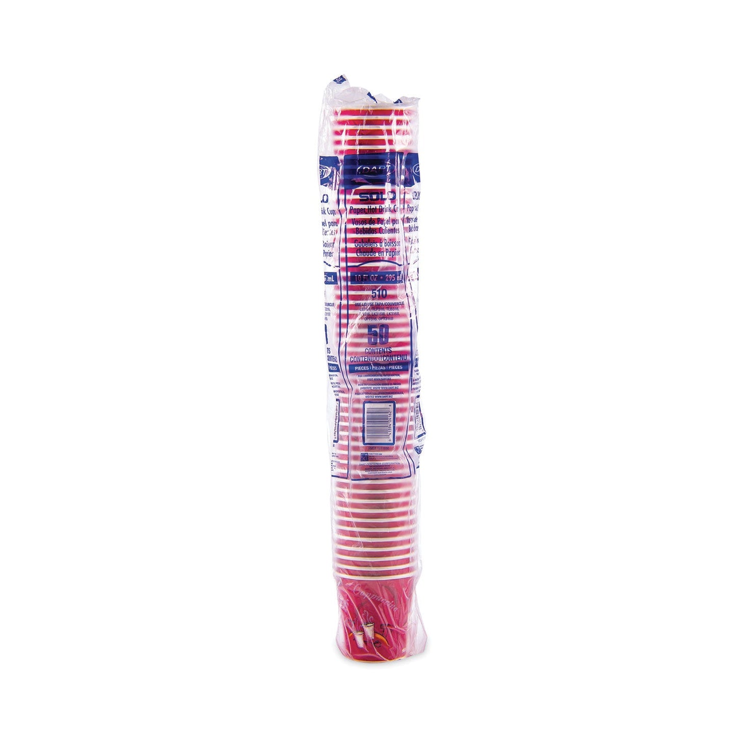 Dart Solo Paper Hot Drink Cups in Bistro Design, 10 oz, Maroon, 1,000/Carton