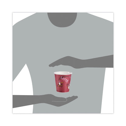 Dart Solo Paper Hot Drink Cups in Bistro Design, 10 oz, Maroon, 1,000/Carton
