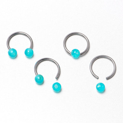 16G 3/8 Teal Faux Opal Horseshoe BCR Captive Ring Set of 4