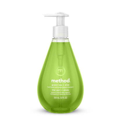 Method Gel Hand Wash, Green Tea + Aloe, 12 oz Pump Bottle, 6/Carton