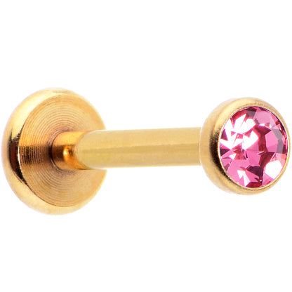 16G 5/16 Pink Gem Gold Tone Threadless Labret Monroe Tragus
