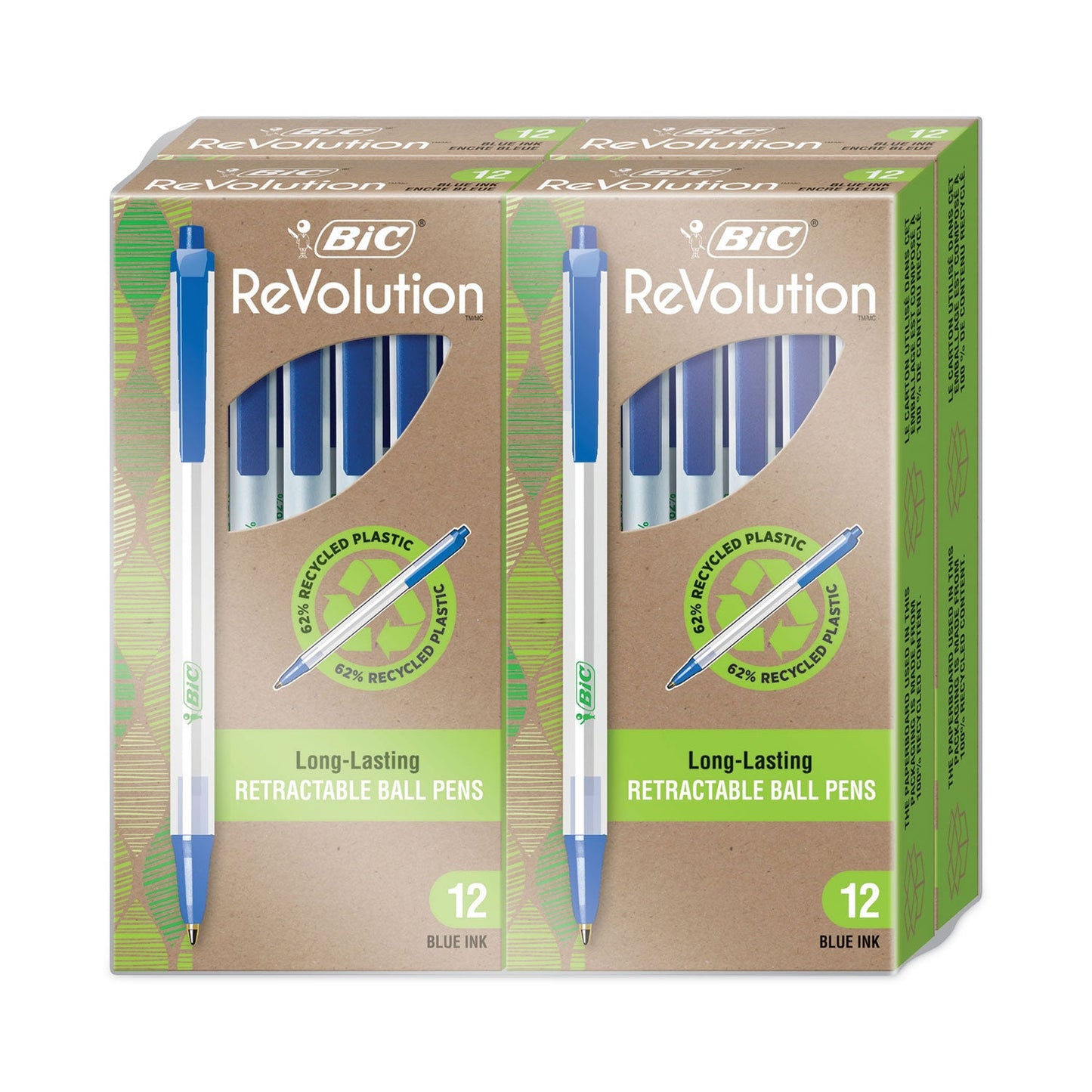 BIC ReVolution Ballpoint Pen, Retractable, Medium 1 mm, Blue Ink/Semi-Clear Barrel, 48/Pack