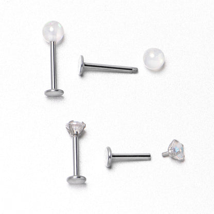 16G 5/16 3/8 Aurora Gem White Faux Opal Labret Monroe Set of 4
