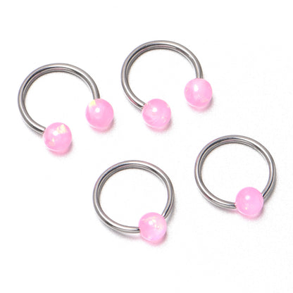 16G 3/8 Pink Faux Opal Horseshoe BCR Captive Ring Set of 4