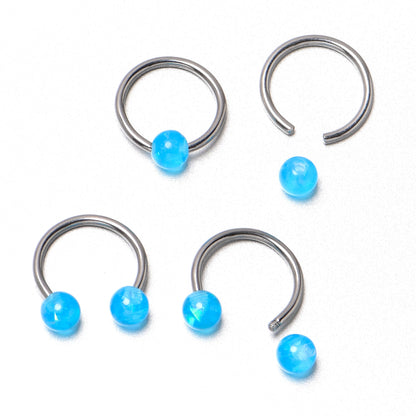 16G 3/8 Blue Faux Opal Horseshoe BCR Captive Ring Set of 4
