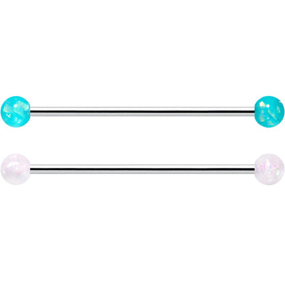 14G Green Aurora Black Faux Opal Pack Industrial Barbell Set of 4