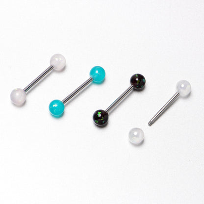 Green Aurora White Black Faux Opal Pack Tongue Ring Set of 4
