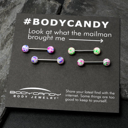 Green Blue Pink Splatter Barbell Tongue Ring Set of 4