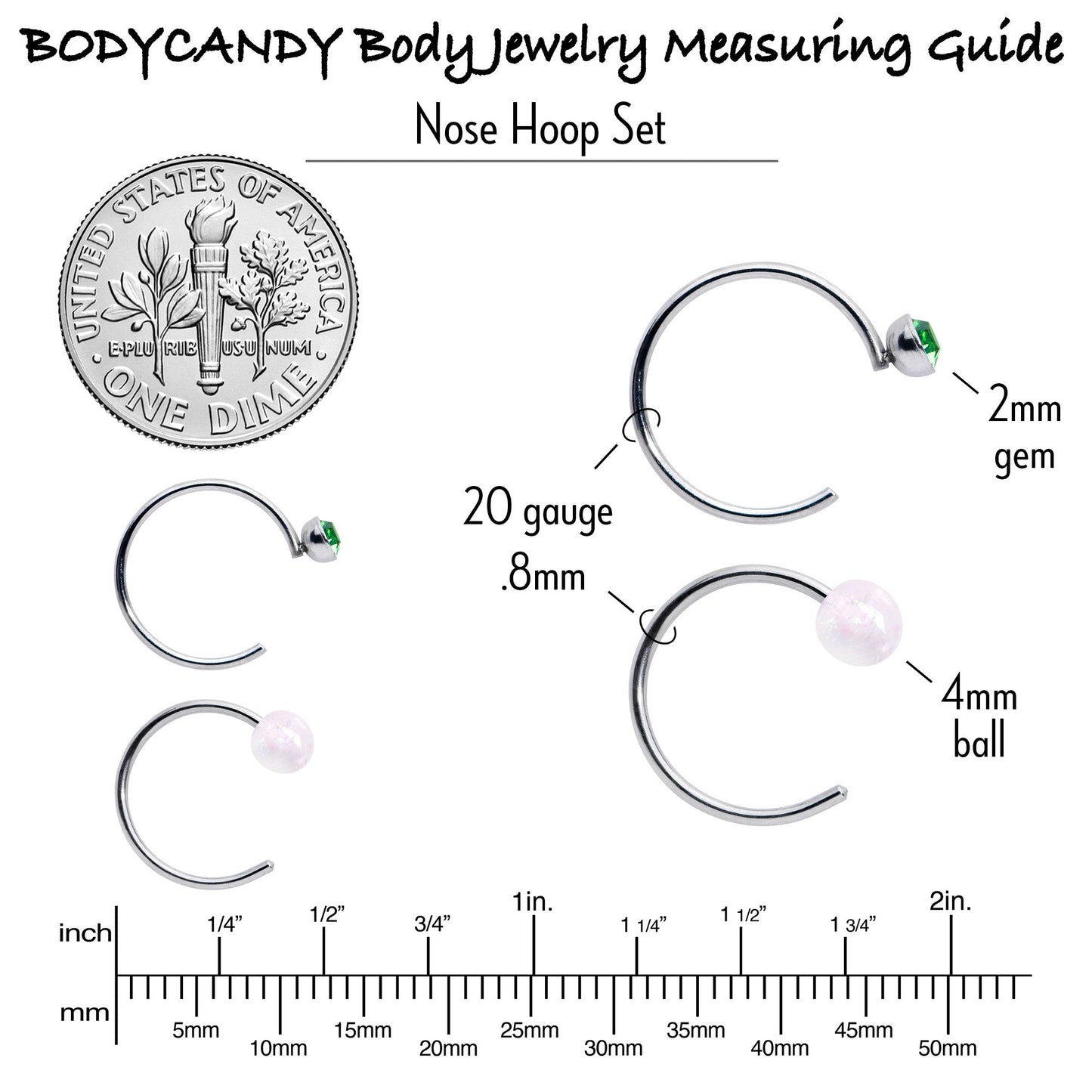 20G 5/16 Nose Hoop Gem Faux Opal Pack Dynasty Nose Ring Set of 6