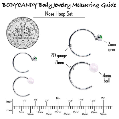 20G 5/16 Nose Hoop Gem Faux Opal Pack Dynasty Nose Ring Set of 6