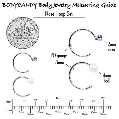 20G 5/16 Nose Hoop Gem Faux Opal Pack Pretty Nose Ring Set of 6
