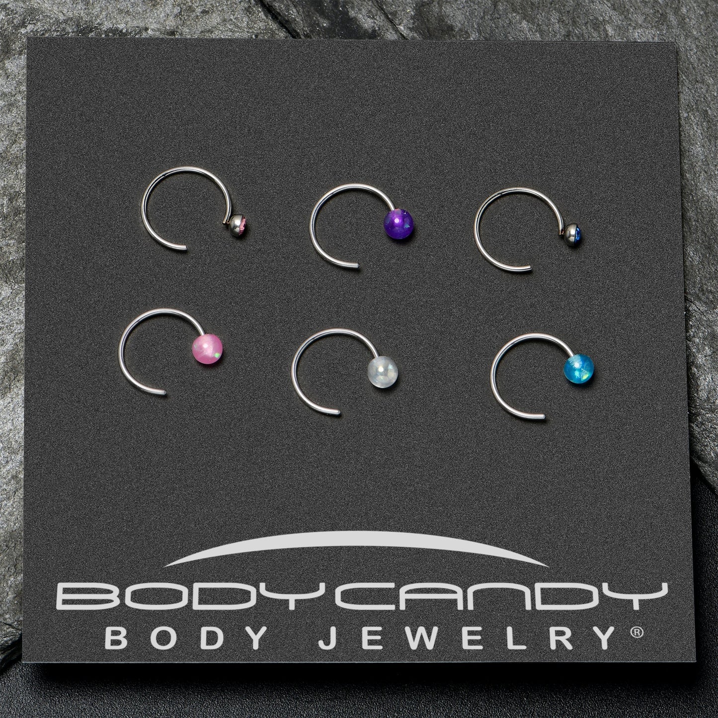 20G 5/16 Nose Hoop Gem Faux Opal Pack Pretty Nose Ring Set of 6