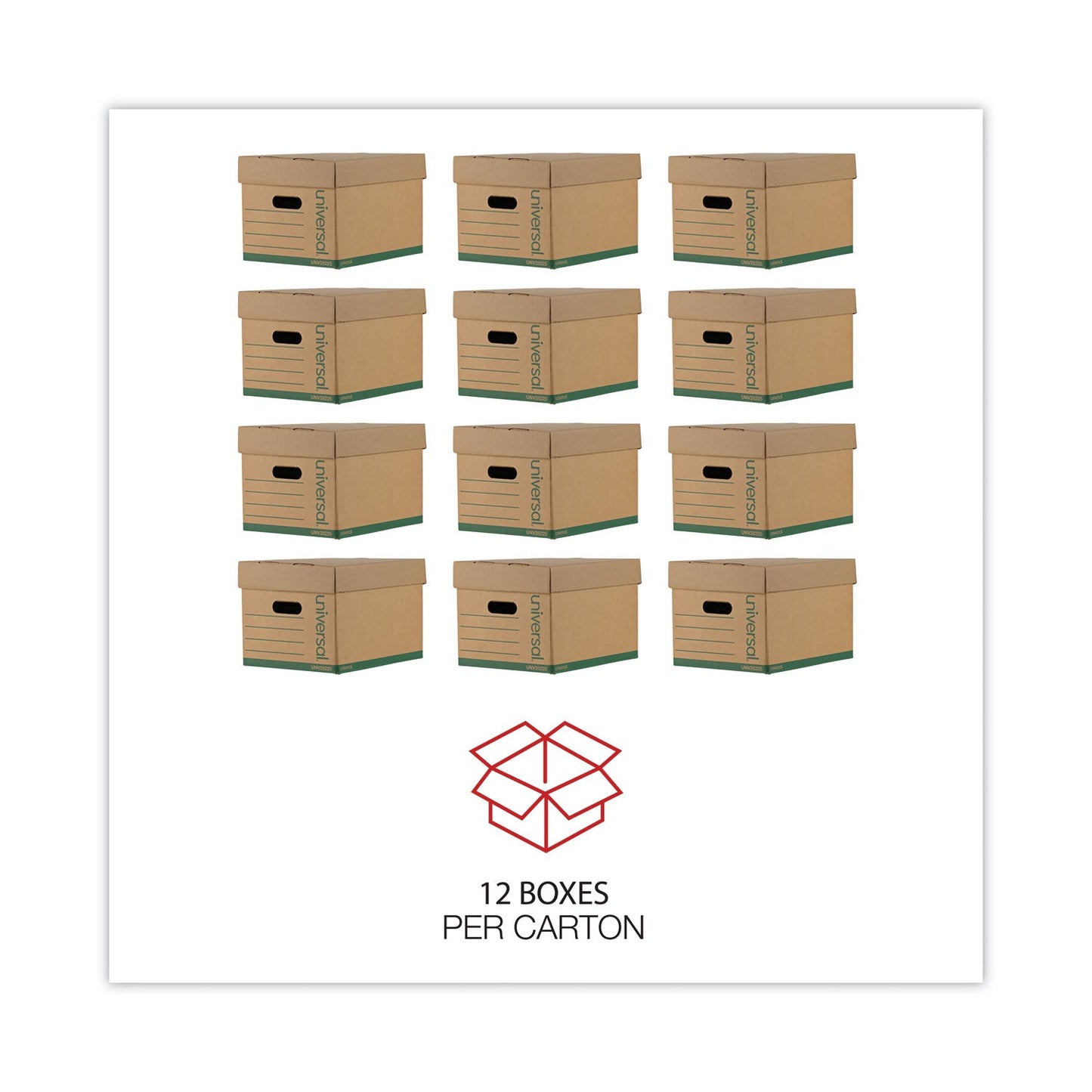 Universal Professional-Grade Heavy-Duty Storage Boxes, Letter/Legal Files, Kraft/Green, 12/Carton