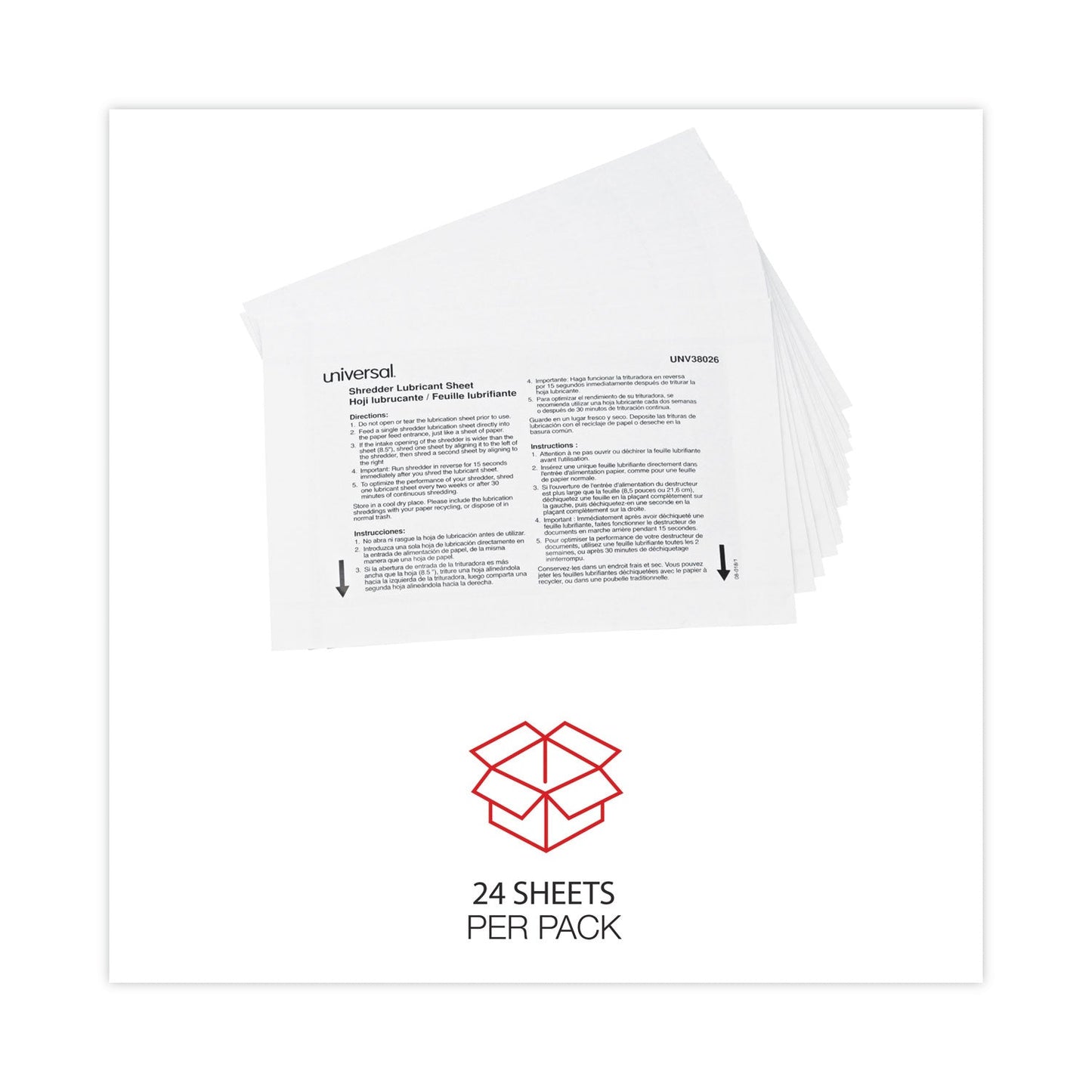 Universal Shredder Lubricant Sheets, 5.5 x 2.8, 24 Sheets/Pack
