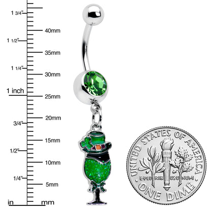 Green Gem Fancy Leprechaun St Patricks Dangle Belly Ring