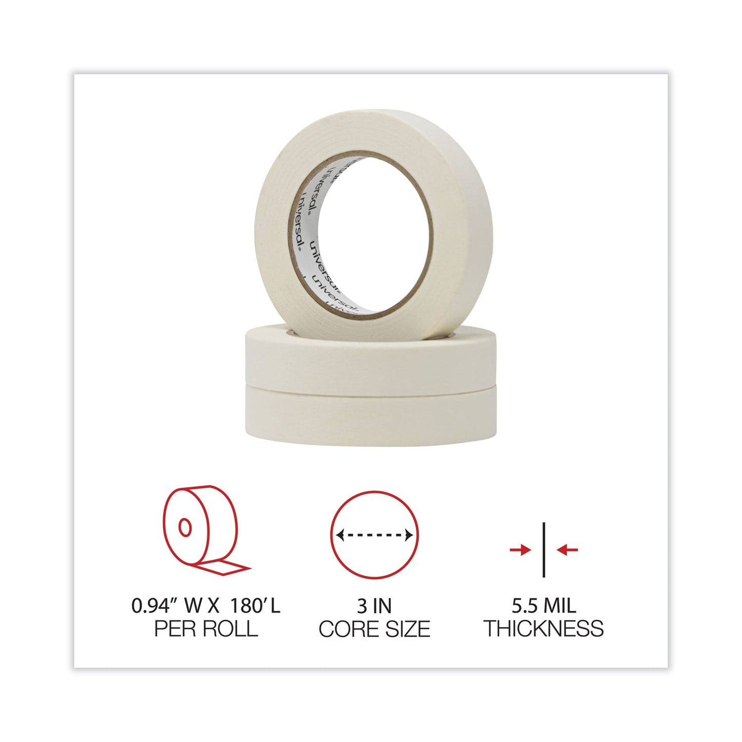 Universal General-Purpose Masking Tape, 3" Core, 24 mm x 54.8 m, Beige, 36/Carton