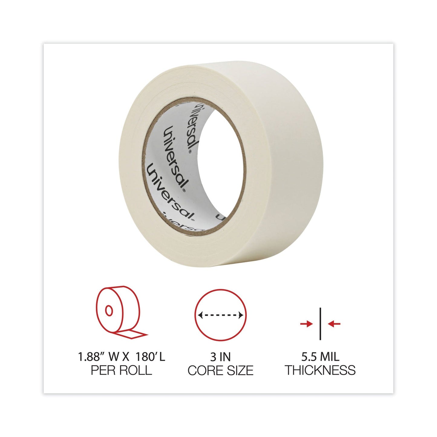 Universal General-Purpose Masking Tape, 3" Core, 48 mm x 54.8 m, Beige, 2/Pack