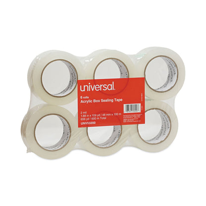 Universal Deluxe General-Purpose Acrylic Box Sealing Tape, 2 mil, 3" Core, 1.88" x 110 yds, Clear, 6/Pack