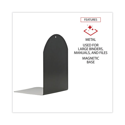 Universal Magnetic Bookends, 6 x 5 x 7, Metal, Black, 1 Pair