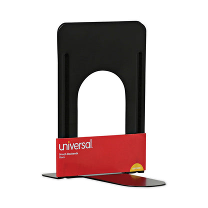 Universal Economy Bookends, Standard, 5.88 x 8.25 x 9, Heavy Gauge Steel, Black, 1 Pair