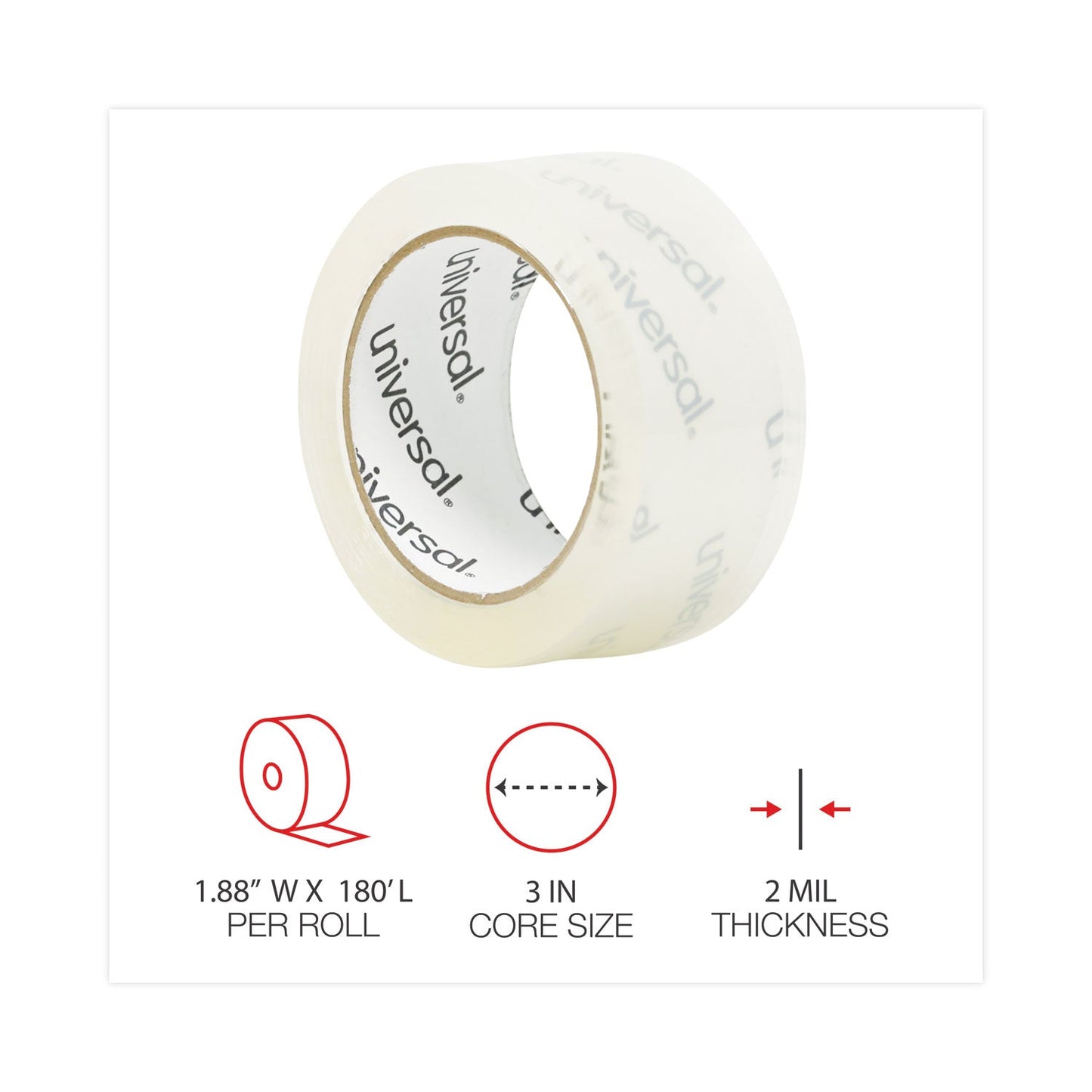 Universal General-Purpose Box Sealing Tape, 3" Core, 1.88" x 60 yds, Clear, 6/Pack