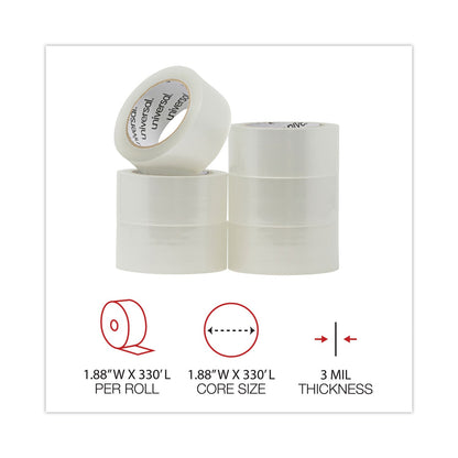 Universal Deluxe General-Purpose Acrylic Box Sealing Tape, 1.7 mil, 3" Core, 1.88" x 110 yds, Clear, 6/Pack