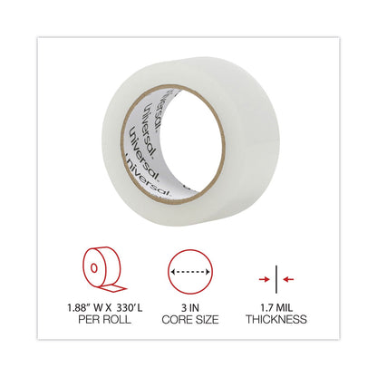 Universal Deluxe General-Purpose Acrylic Box Sealing Tape, 3" Core, 1.88" x 110 yds, Clear, 12/Pack