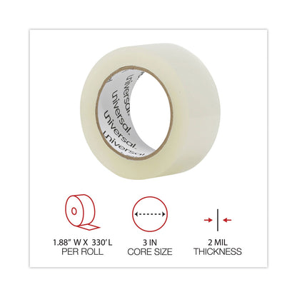 Universal Quiet Tape Box Sealing Tape, 3" Core, 1.88" x 110 yds, Clear, 6/Pack