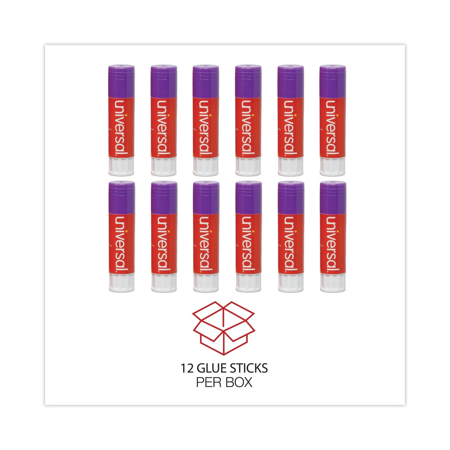 Universal Glue Stick, 1.3 oz, Applies Purple, Dries Clear, 12/Pack
