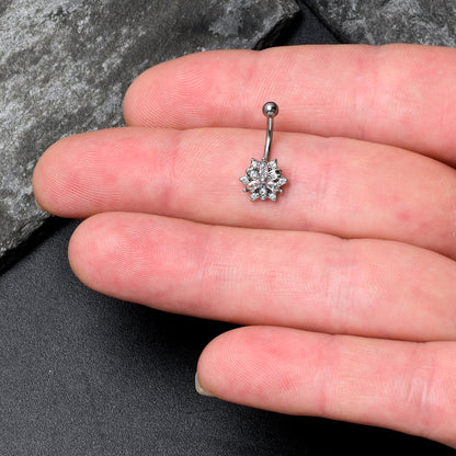 16G 5/16 Aurora CZ Gem Snowflake Style Curved Eyebrow Ring