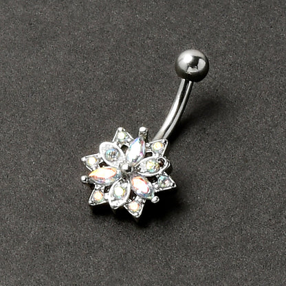 16G 5/16 Aurora CZ Gem Snowflake Style Curved Eyebrow Ring
