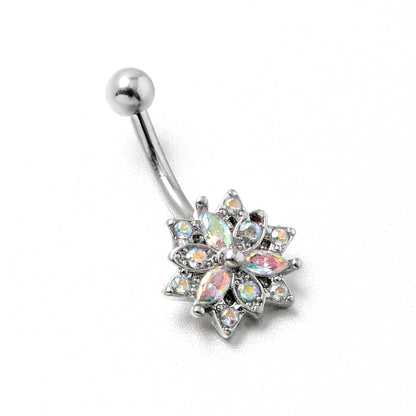 16G 5/16 Aurora CZ Gem Snowflake Style Curved Eyebrow Ring