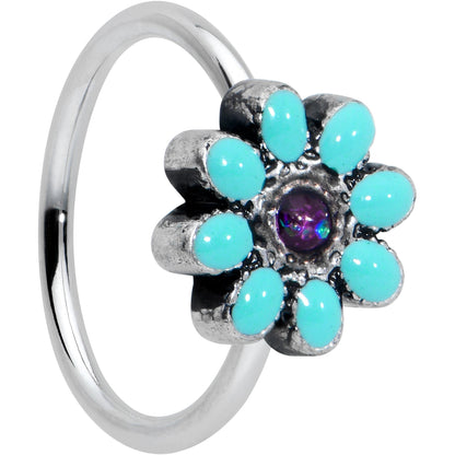20G 5/16 Blue Gem Flower Teal Petals Nose Hoop