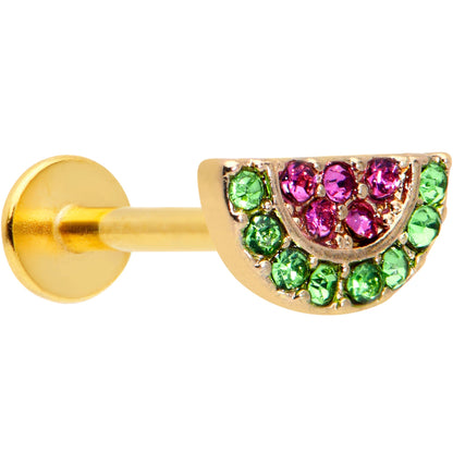 16G 5/16 Pink Green Gem Gold Tone Watermelon Labret Monroe Tragus