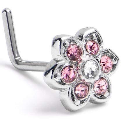 20G 7mm Pink Radiant Blossom Flower L Shape Nose Ring