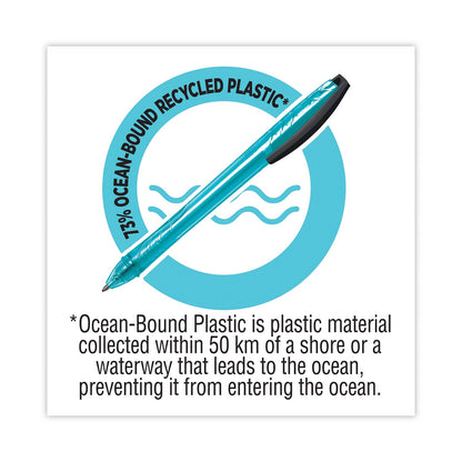 BIC ReVolution Ocean Bound Ballpoint Pen, Retractable, Medium 1 mm, Black Ink/Translucent Blue Barrel, Dozen