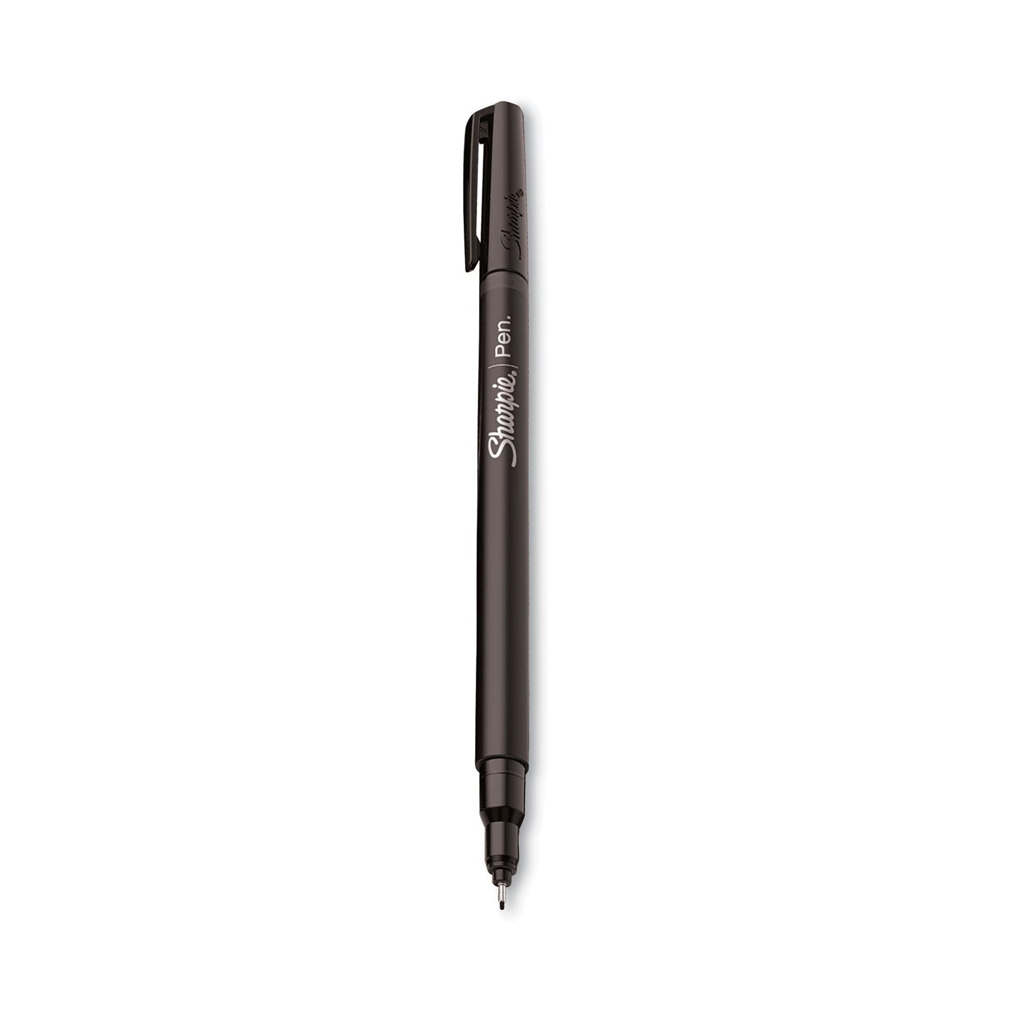 Sharpie Water-Resistant Ink Porous Point Pen, Stick, Fine 0.4 mm, Black Ink, Black/Gray Barrel, Dozen