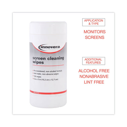 Innovera Antistatic Screen Cleaning Wipes in Pop-Up Tub, 120/Pack
