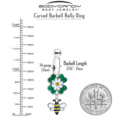 Yellow Gem Daisy Bee Glittery Dangle Belly Ring