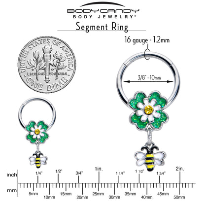 16G 3/8 Yellow Gem Daisy Bee Glitter Dangle Hinged Segment Ring