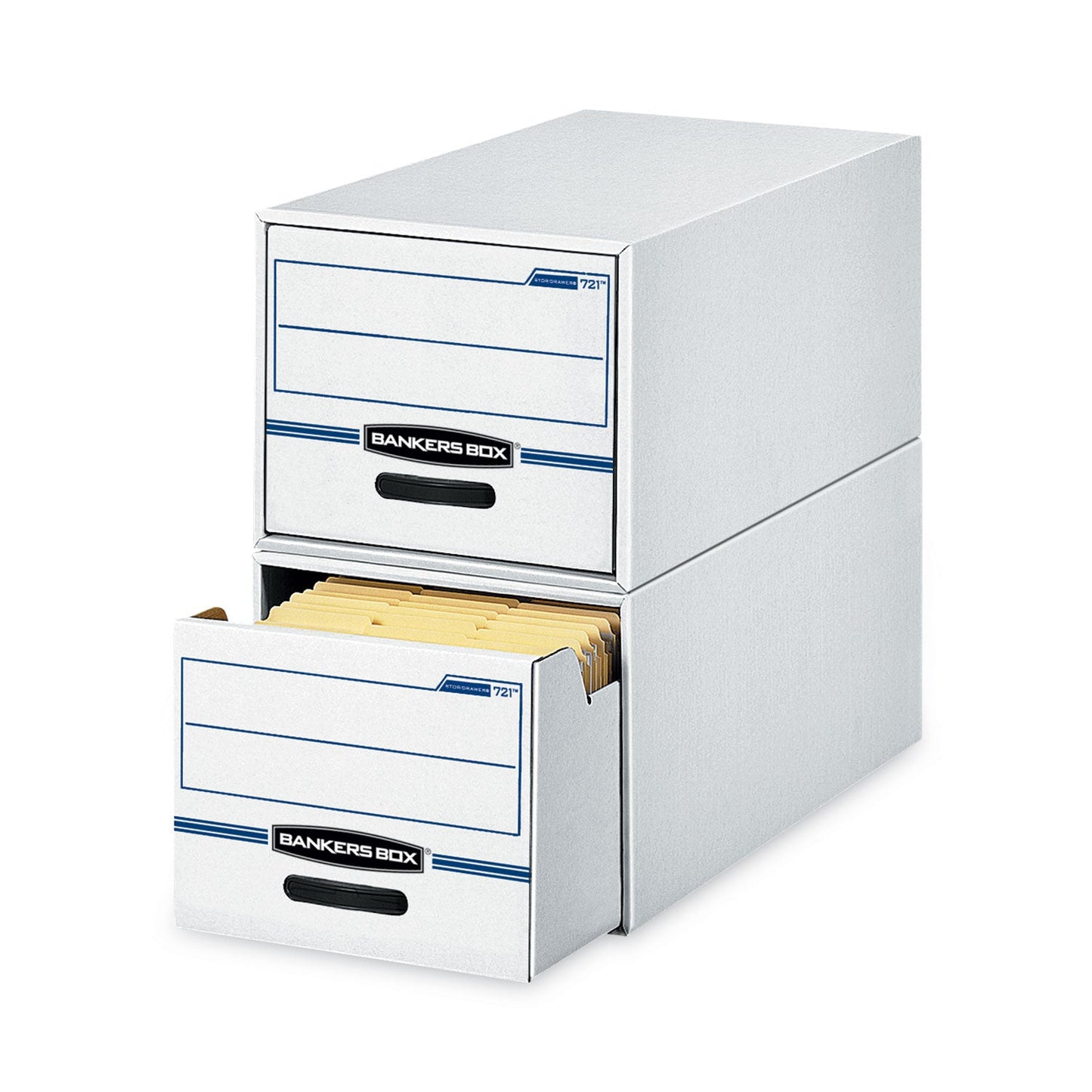 Bankers Box STOR/DRAWER Basic Space-Savings Storage Drawers, Letter Files, 14" x 25.5" x 11.5", White/Blue, 6/Carton