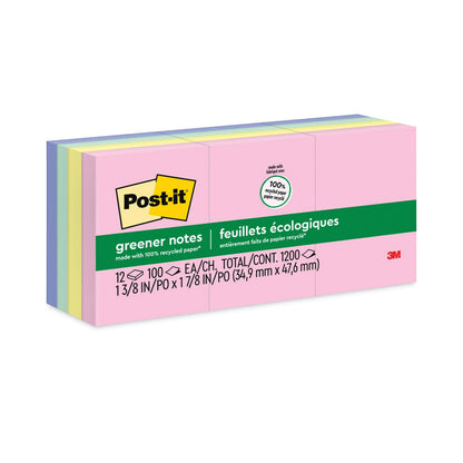 Post-it Original Recycled Note Pads, 1.38" x 1.88", Sweet Sprinkles Collection Colors, 100 Sheets/Pad, 12 Pads/Pack