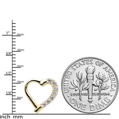 16G 5/16 14k Yellow Gold CZ Paved Ultra Luxe Left Hinged Heart Segment Ring