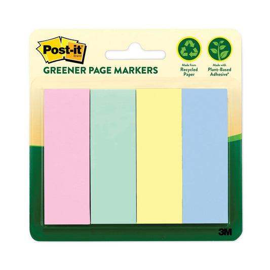 Post-it Greener Page Markers, Assorted Pastel Colors, 50 Flags/Pad, 4 Pads/Pack