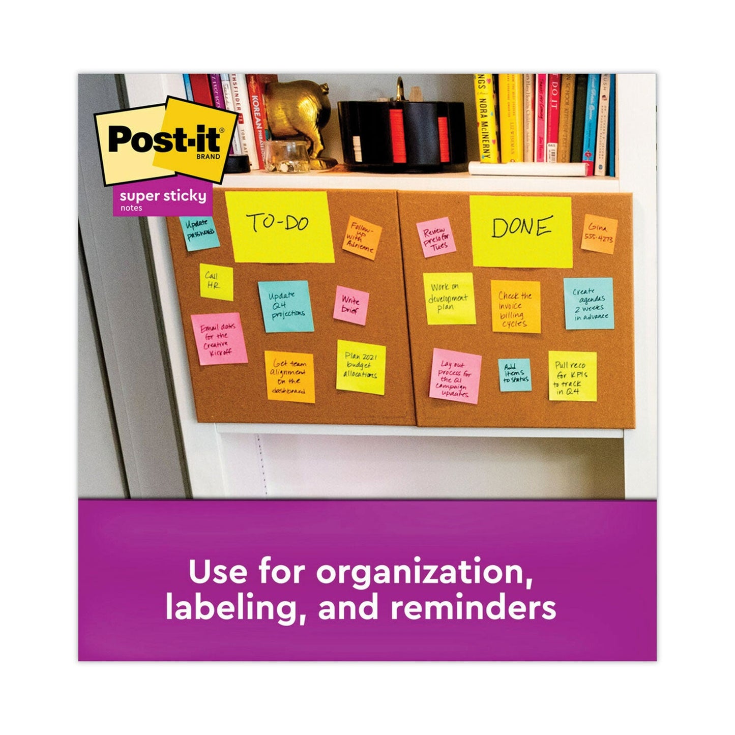 Post-it Meeting Notes in Energy Boost Collection Colors, 8" x 6", 45 Sheets/Pad, 4 Pads/Pack
