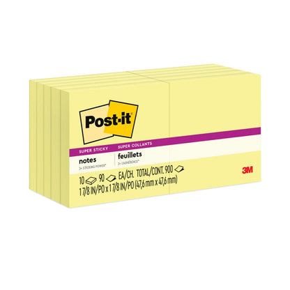 Post-it Pads in Canary Yellow, 1.88" x 1.88", 90 Sheets/Pad, 10 Pads/Pack