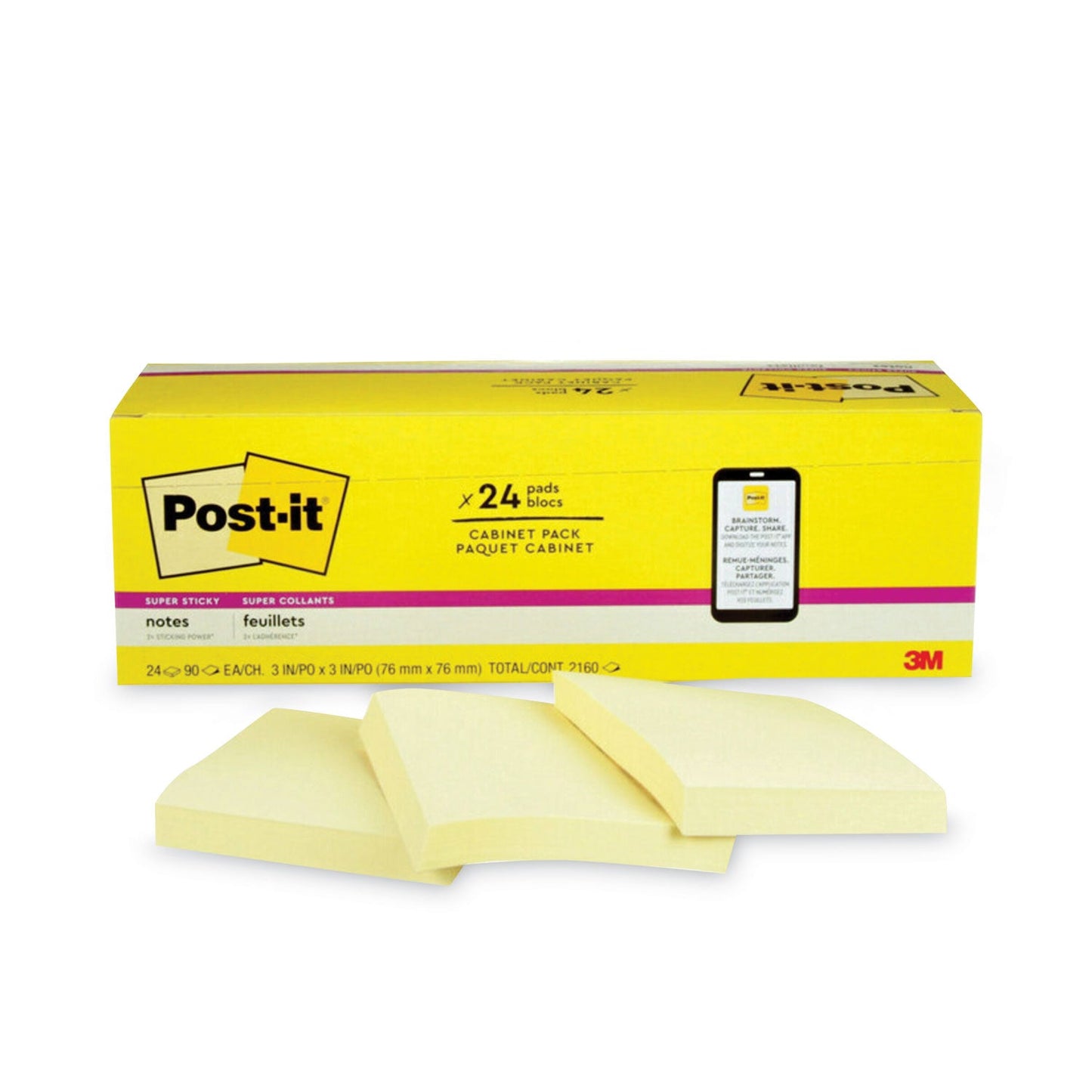 Post-it Pads in Canary Yellow, Cabinet Pack, 3" x 3", 90 Sheets/Pad, 24 Pads/Pack