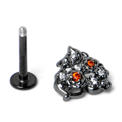 16G 5/16 Red Clear CZ Gem Black Floral Heart Labret Monroe Tragus